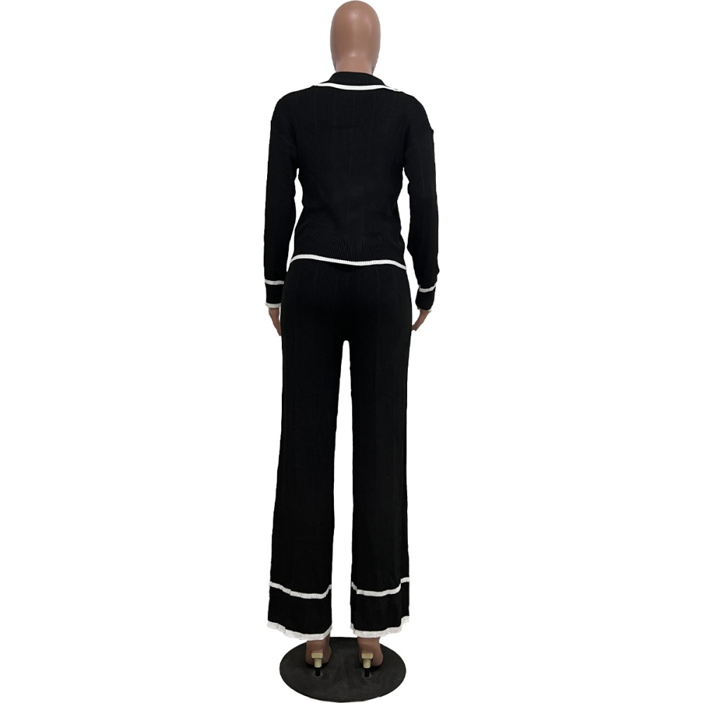 Knitted European style Casual wide leg pants a set