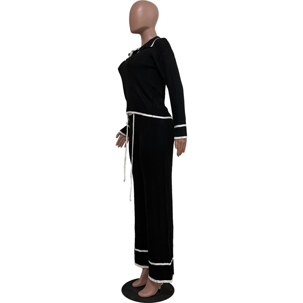 Knitted European style Casual wide leg pants a set