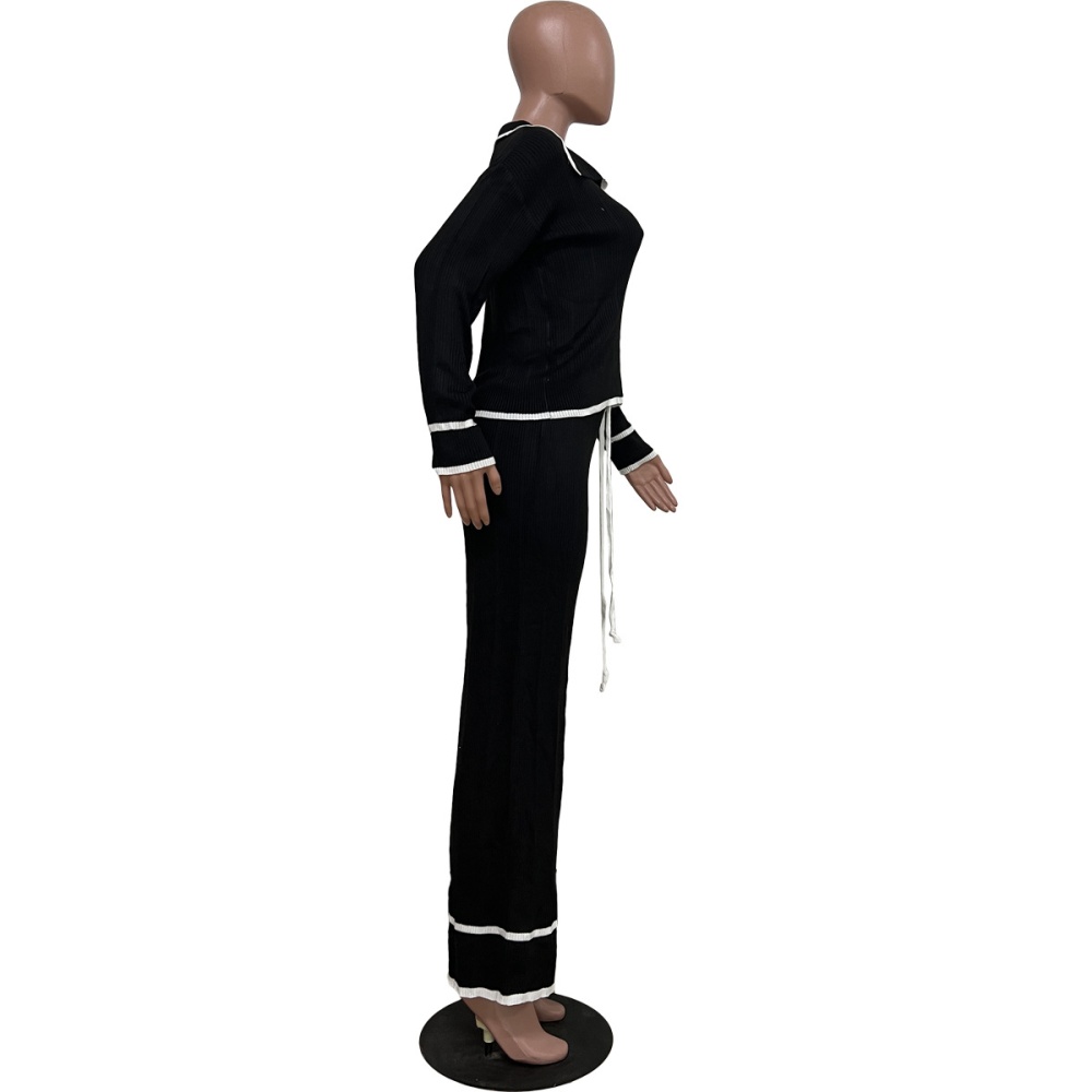 Knitted European style Casual wide leg pants a set
