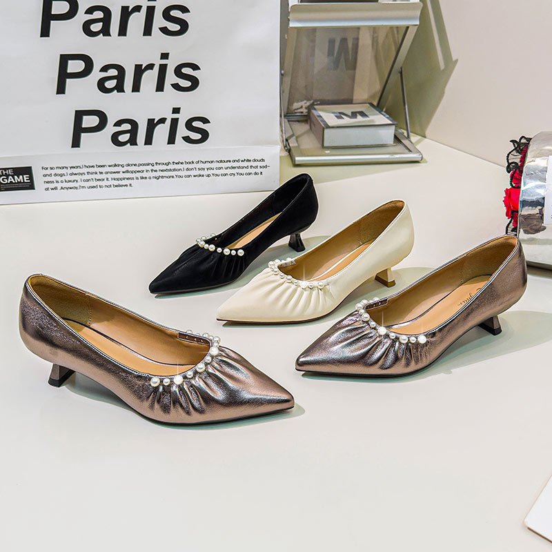 Pearl shoes spring and autumn high-heeled shoes for women