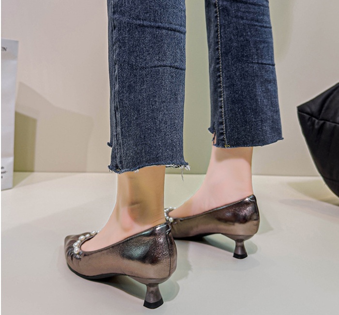 Pearl shoes spring and autumn high-heeled shoes for women