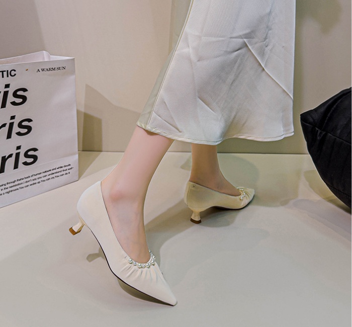Pearl shoes spring and autumn high-heeled shoes for women