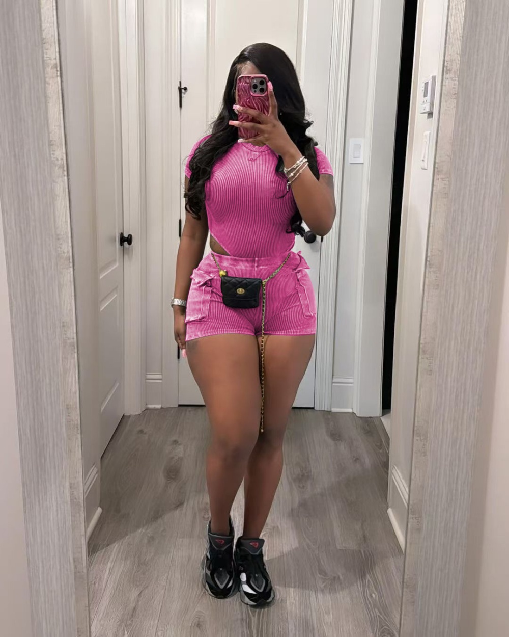 Washed Casual leotard European style shorts a set for women