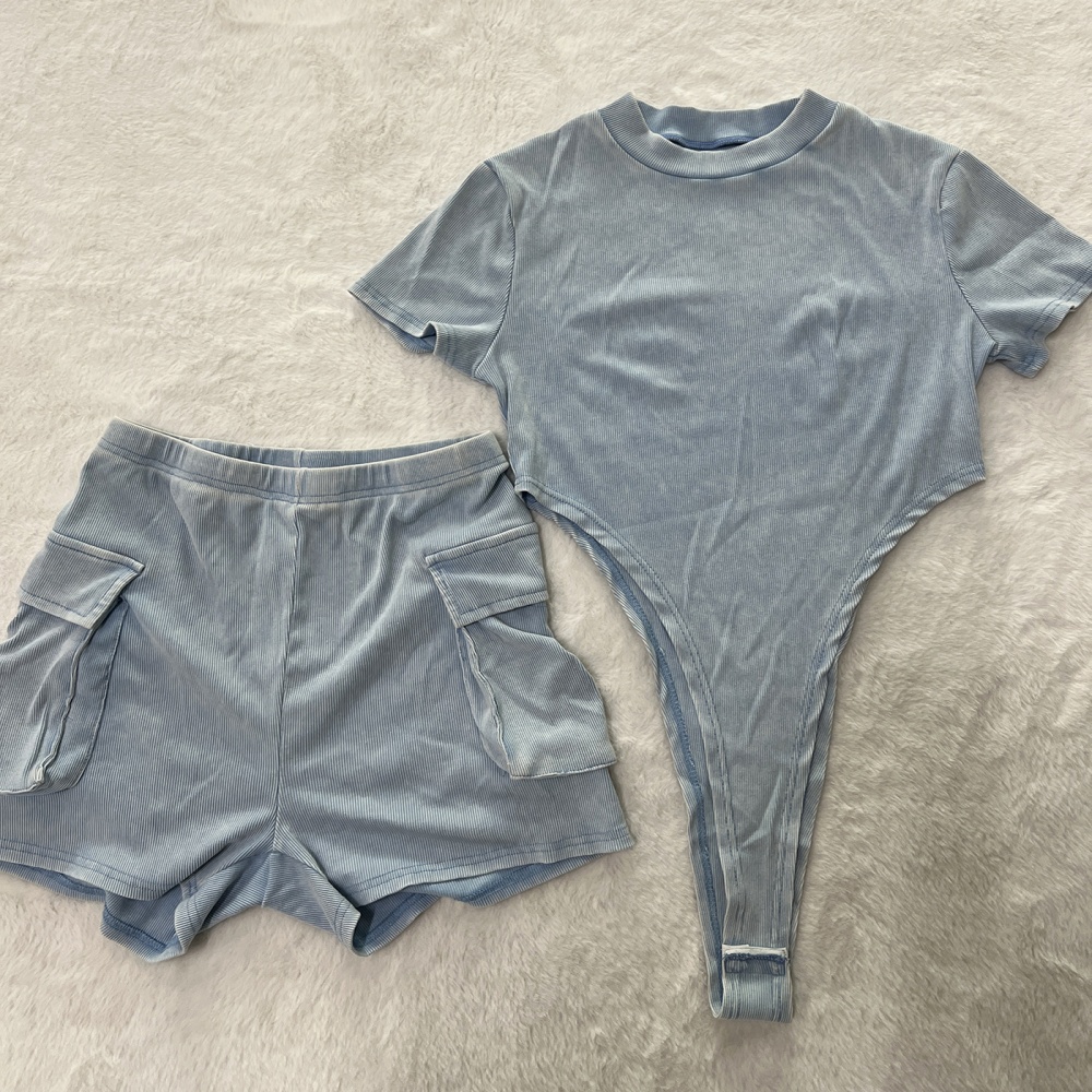 Washed Casual leotard European style shorts a set for women