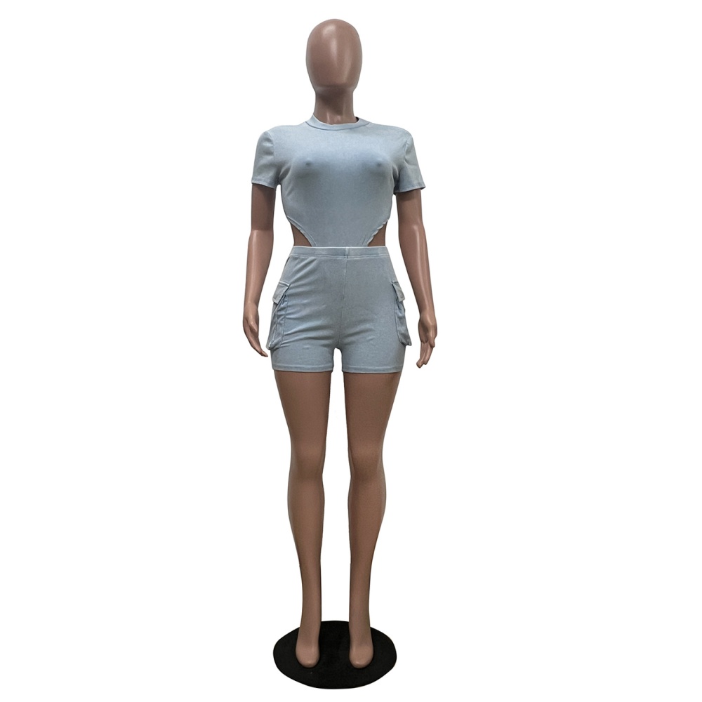 Washed Casual leotard European style shorts a set for women