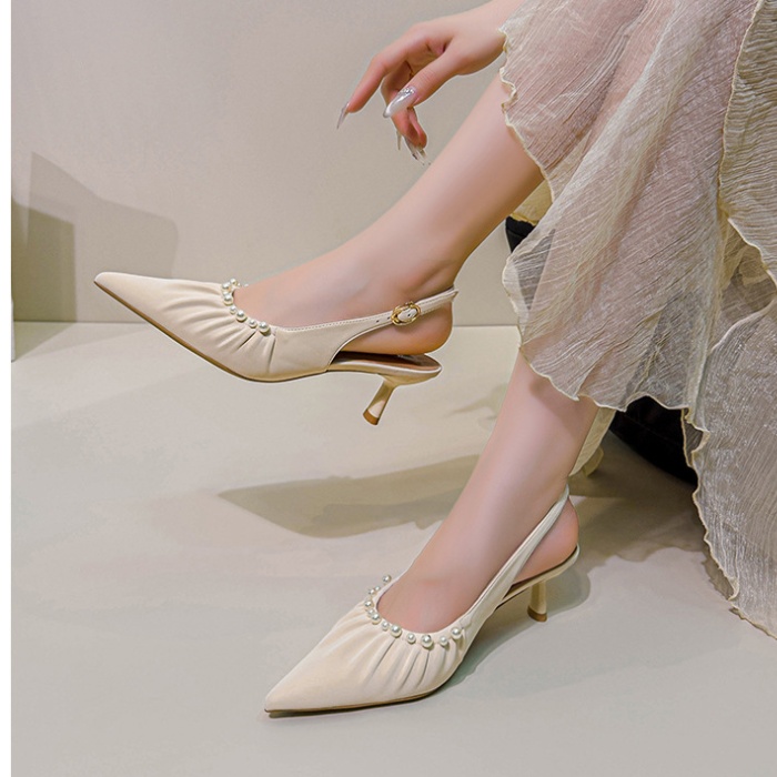 Summer low pointed high-heeled shoes France style fold shoes
