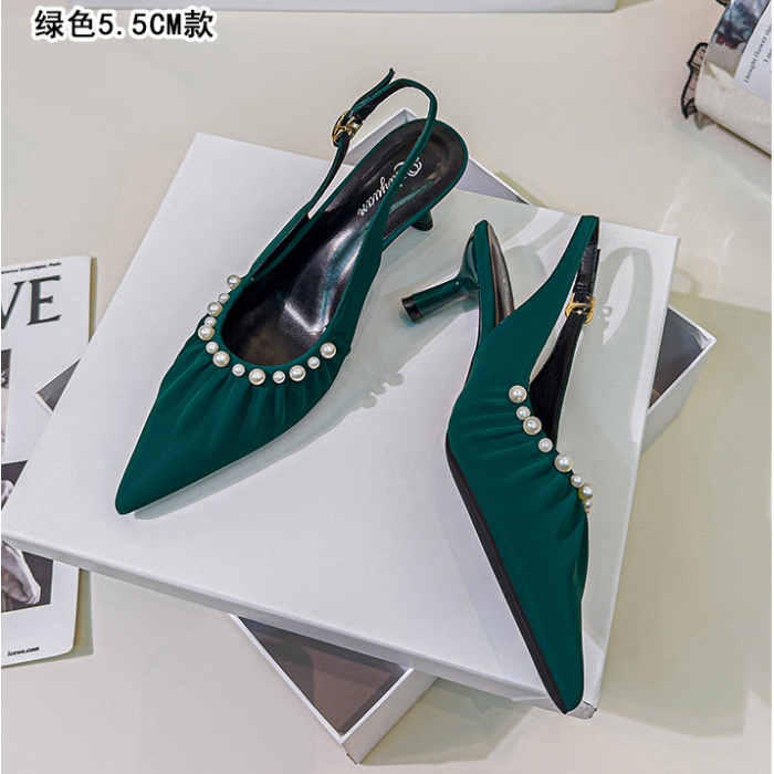 Summer low pointed high-heeled shoes France style fold shoes
