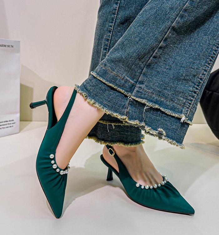 Summer low pointed high-heeled shoes France style fold shoes