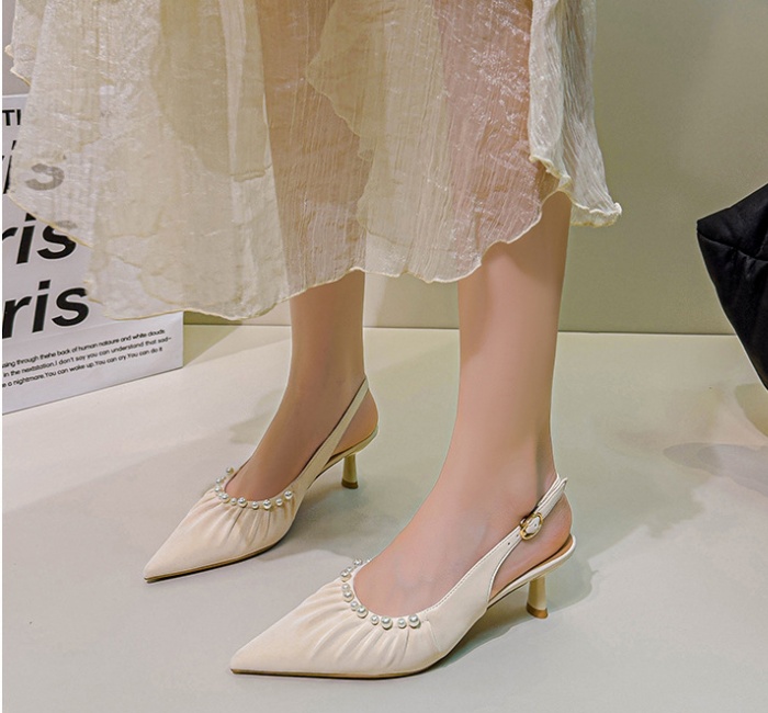 Summer low pointed high-heeled shoes France style fold shoes