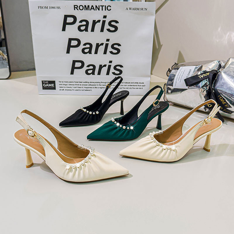 Fine-root summer pearl sandals France style fold shoes