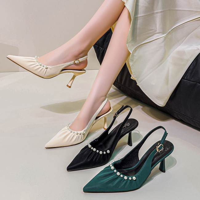 Fine-root summer pearl sandals France style fold shoes
