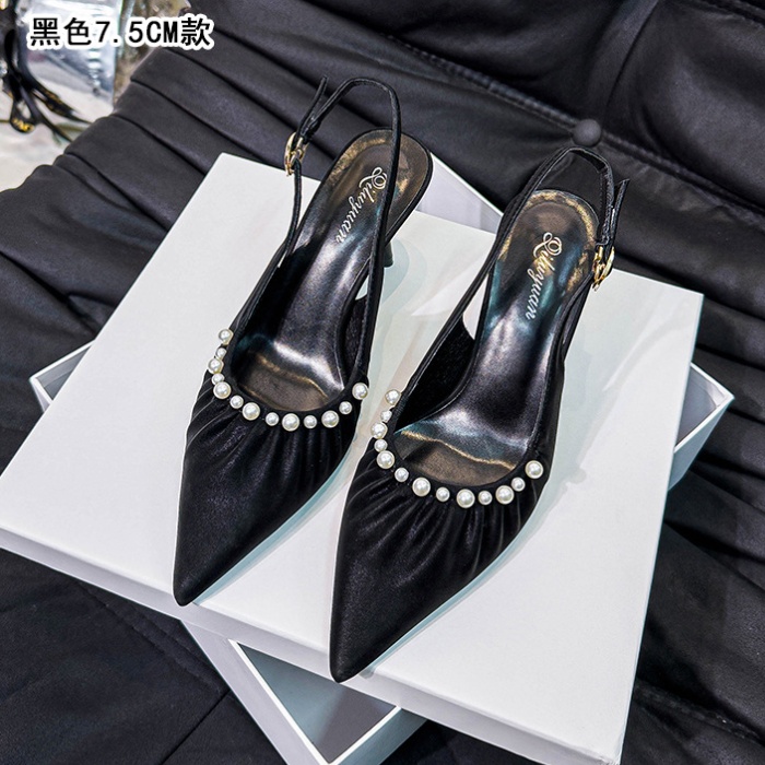 Fine-root summer pearl sandals France style fold shoes