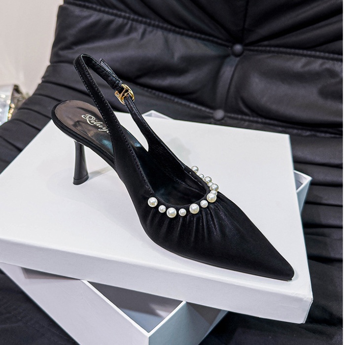 Fine-root summer pearl sandals France style fold shoes