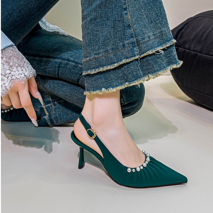 Fine-root summer pearl sandals France style fold shoes
