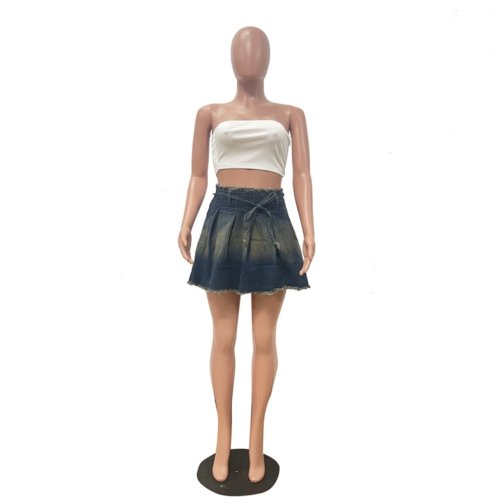 Denim Casual pleated European style washed skirt