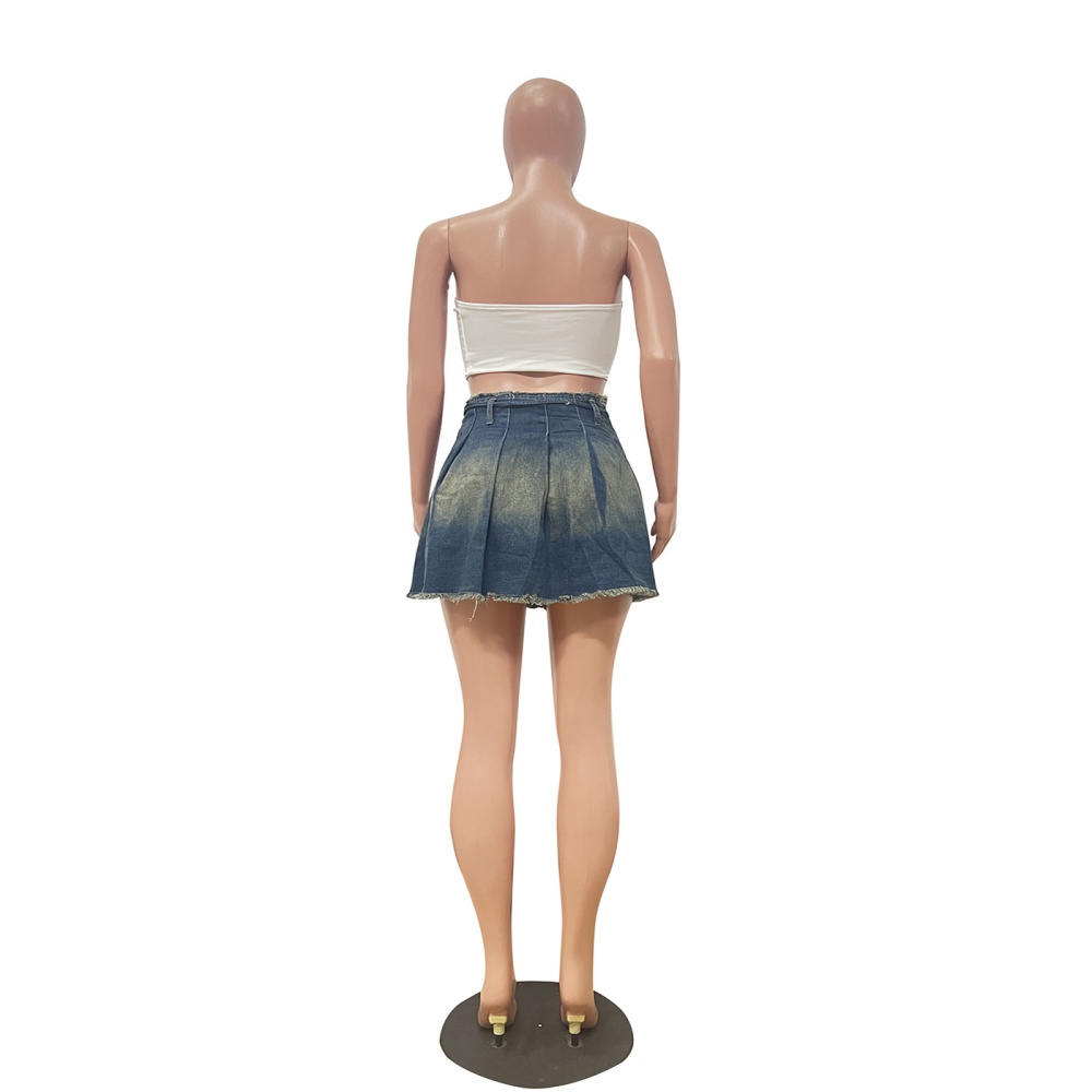Denim Casual pleated European style washed skirt