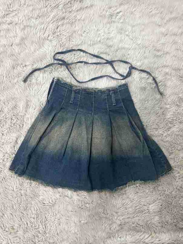 Denim Casual pleated European style washed skirt