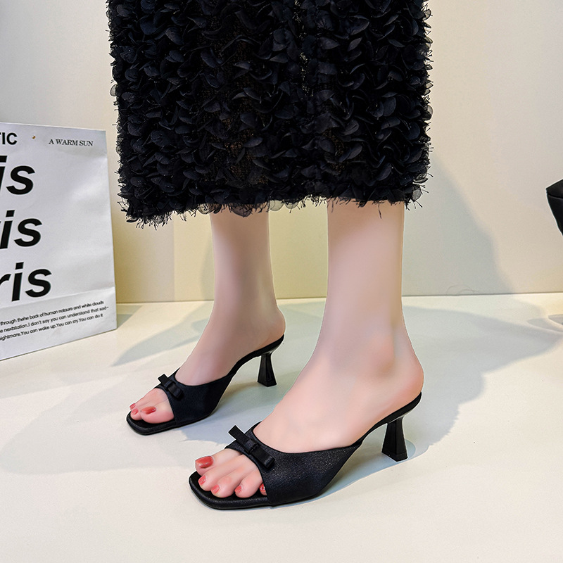 Square head slippers summer high-heeled shoes