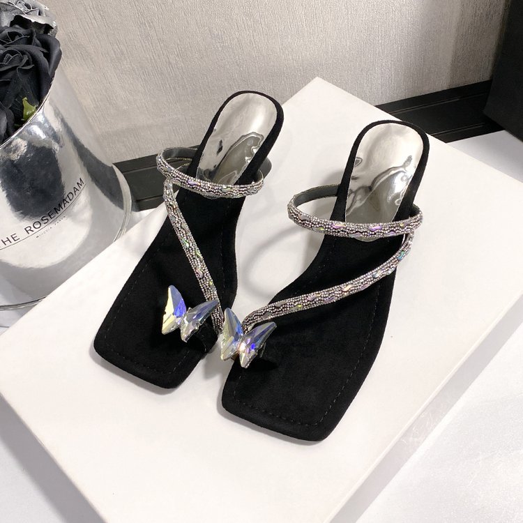 France style square head shoes fine-root slippers for women