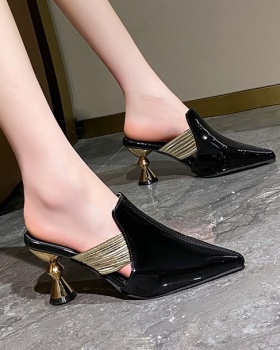Fashion patent leather high-heeled shoes half slippers