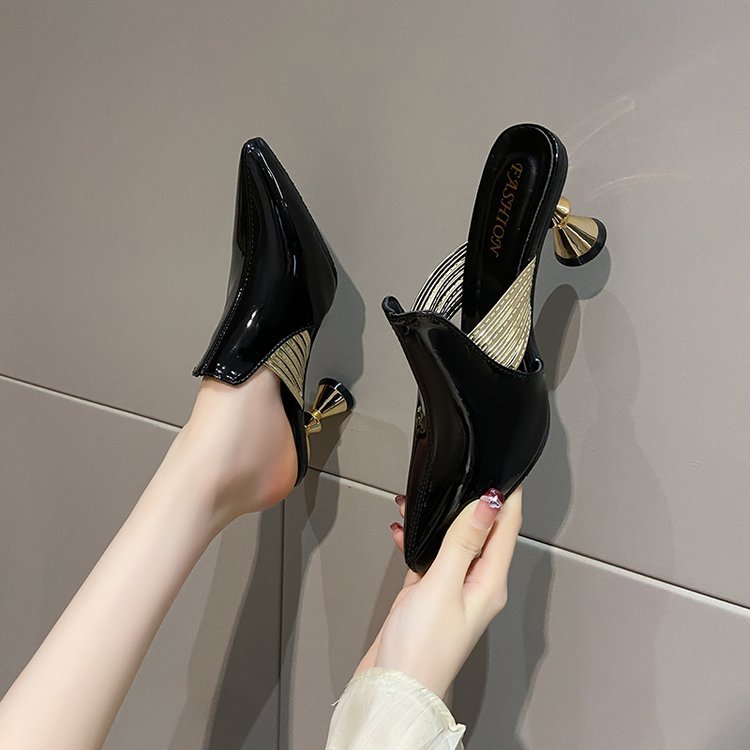 Fashion patent leather high-heeled shoes half slippers