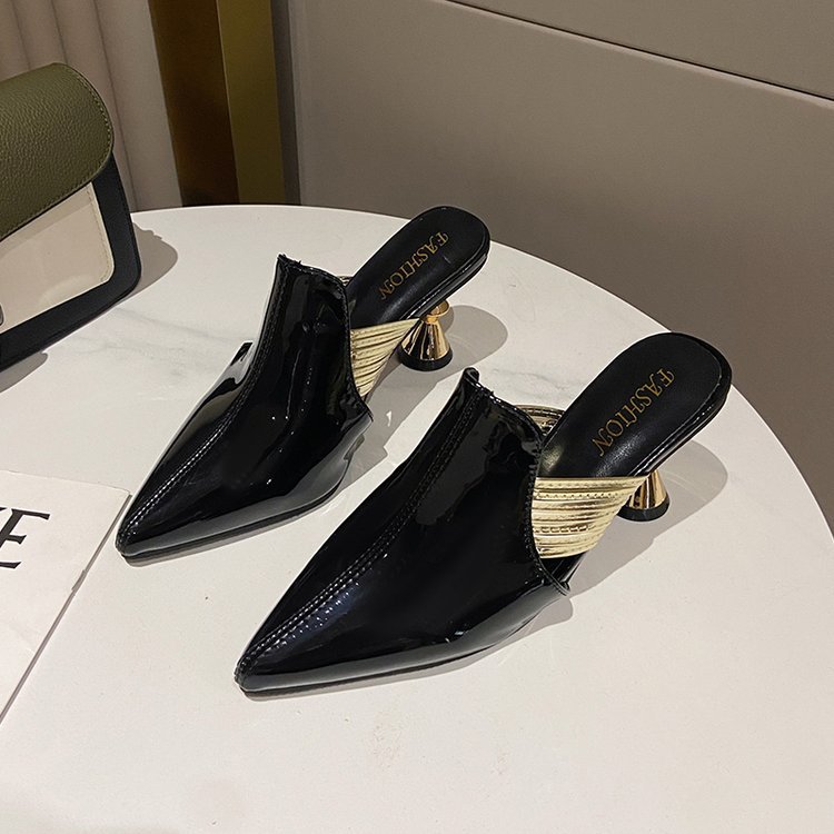 Fashion patent leather high-heeled shoes half slippers