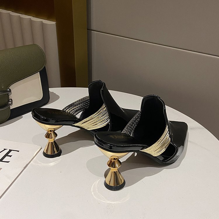 Fashion patent leather high-heeled shoes half slippers
