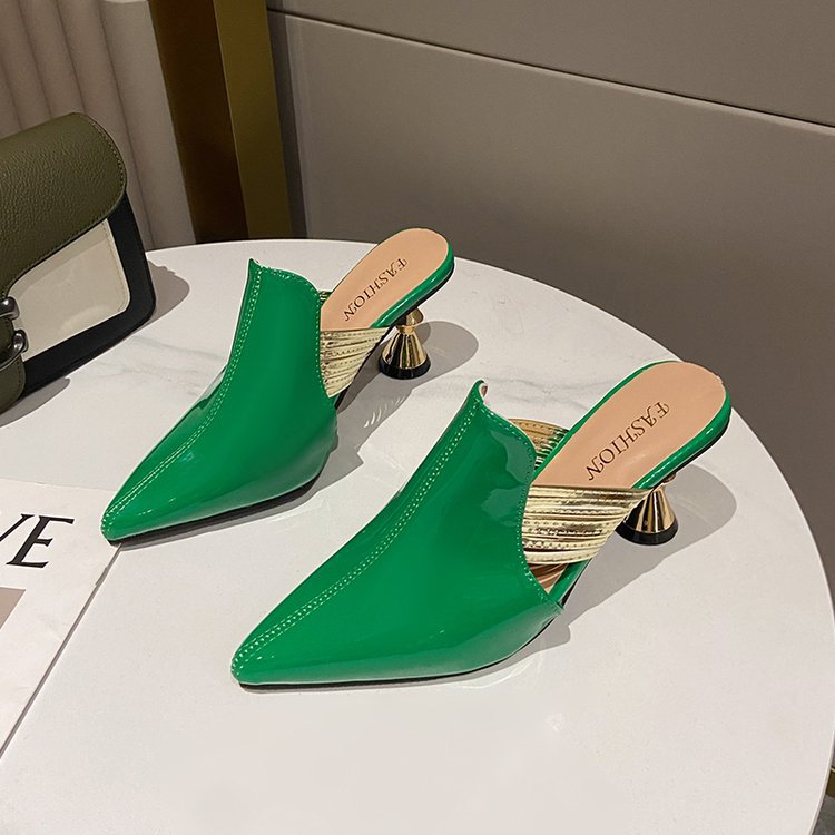 Fashion patent leather high-heeled shoes half slippers