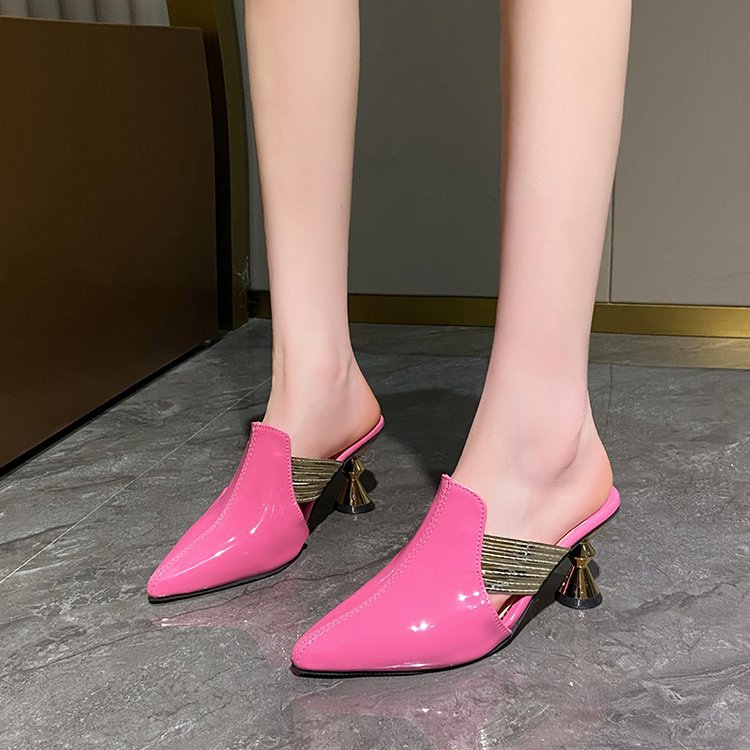 Fashion patent leather high-heeled shoes half slippers
