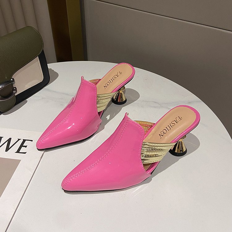Fashion patent leather high-heeled shoes half slippers