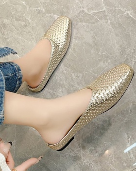 Flat France style lazy shoes lady square head slippers