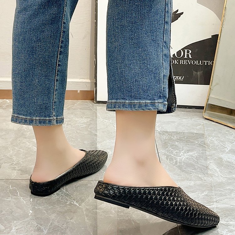 Flat France style lazy shoes lady square head slippers