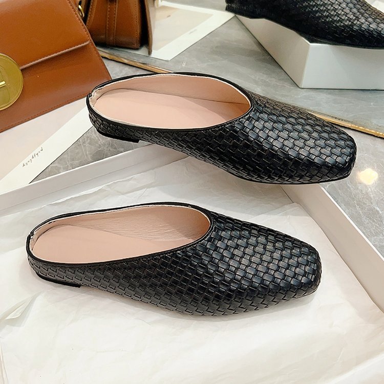 Flat France style lazy shoes lady square head slippers