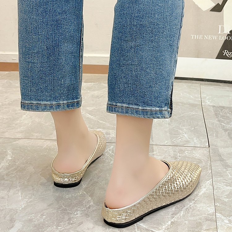 Flat France style lazy shoes lady square head slippers