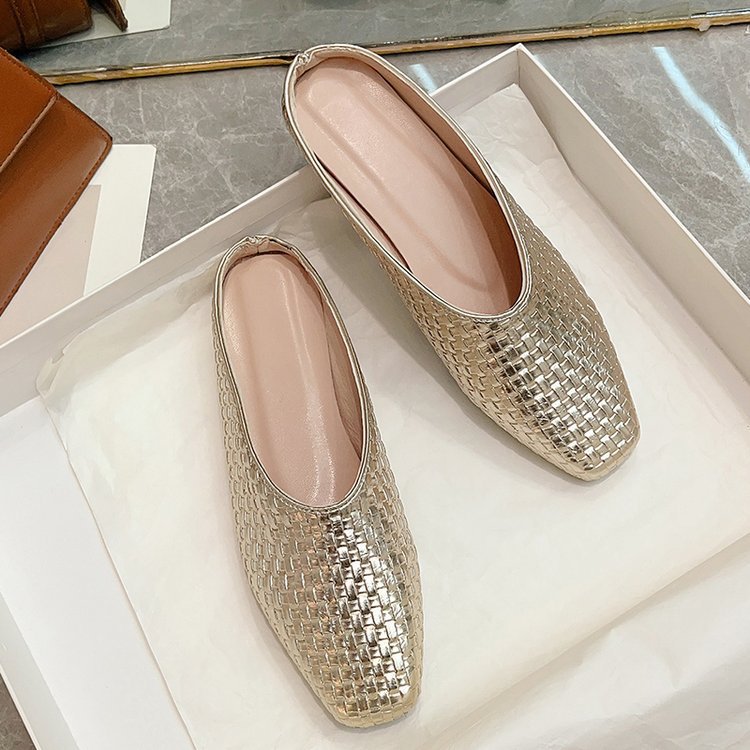 Flat France style lazy shoes lady square head slippers