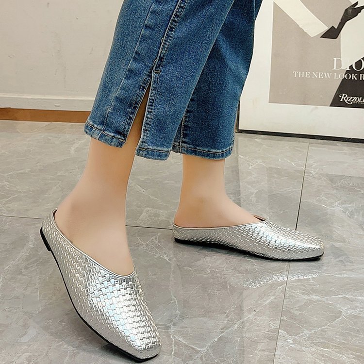Flat France style lazy shoes lady square head slippers
