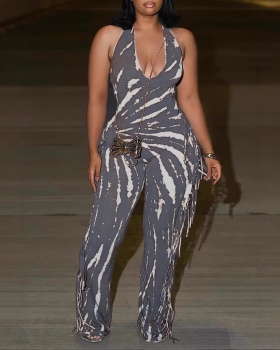 Tassels micro speaker elasticity slim sexy jumpsuit