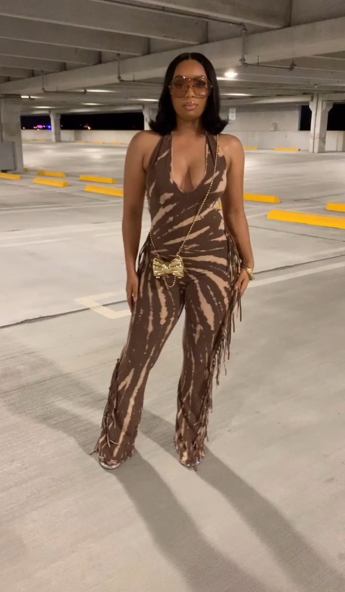 Tassels micro speaker elasticity slim sexy jumpsuit