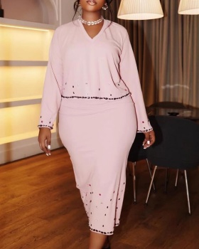 After the split package hip elegant V-neck skirt 2pcs set
