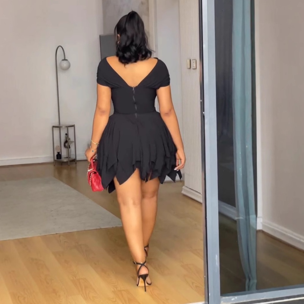 European style wrapped chest skirt hem irregular dress