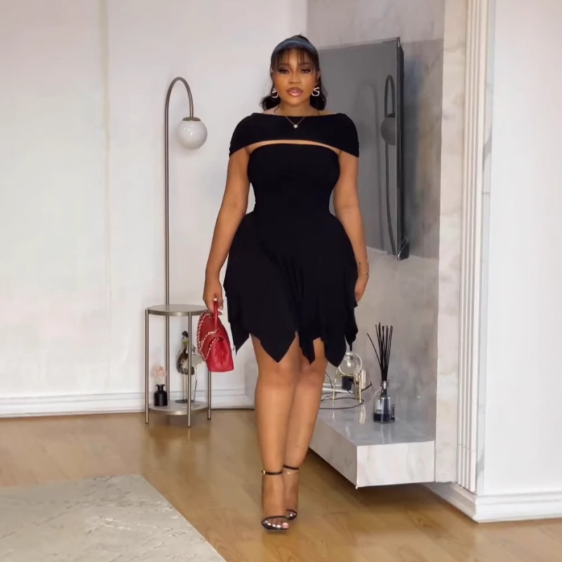 European style wrapped chest skirt hem irregular dress