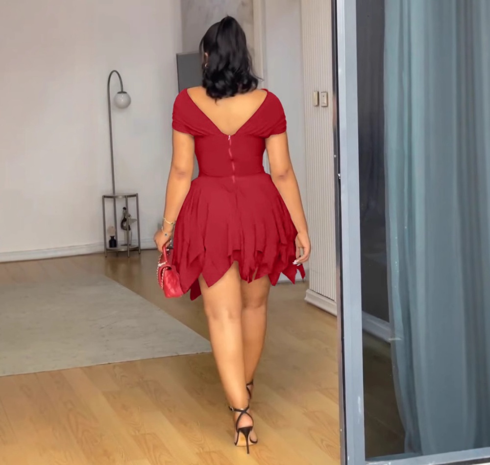 European style wrapped chest skirt hem irregular dress