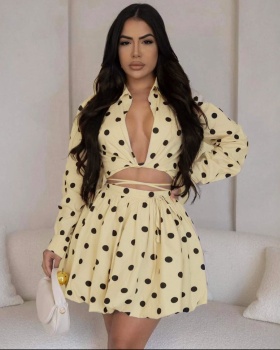 Printing bandage elegant puff skirt 2pcs set