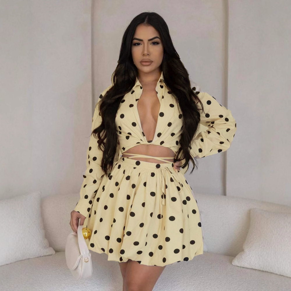 Printing bandage elegant puff skirt 2pcs set