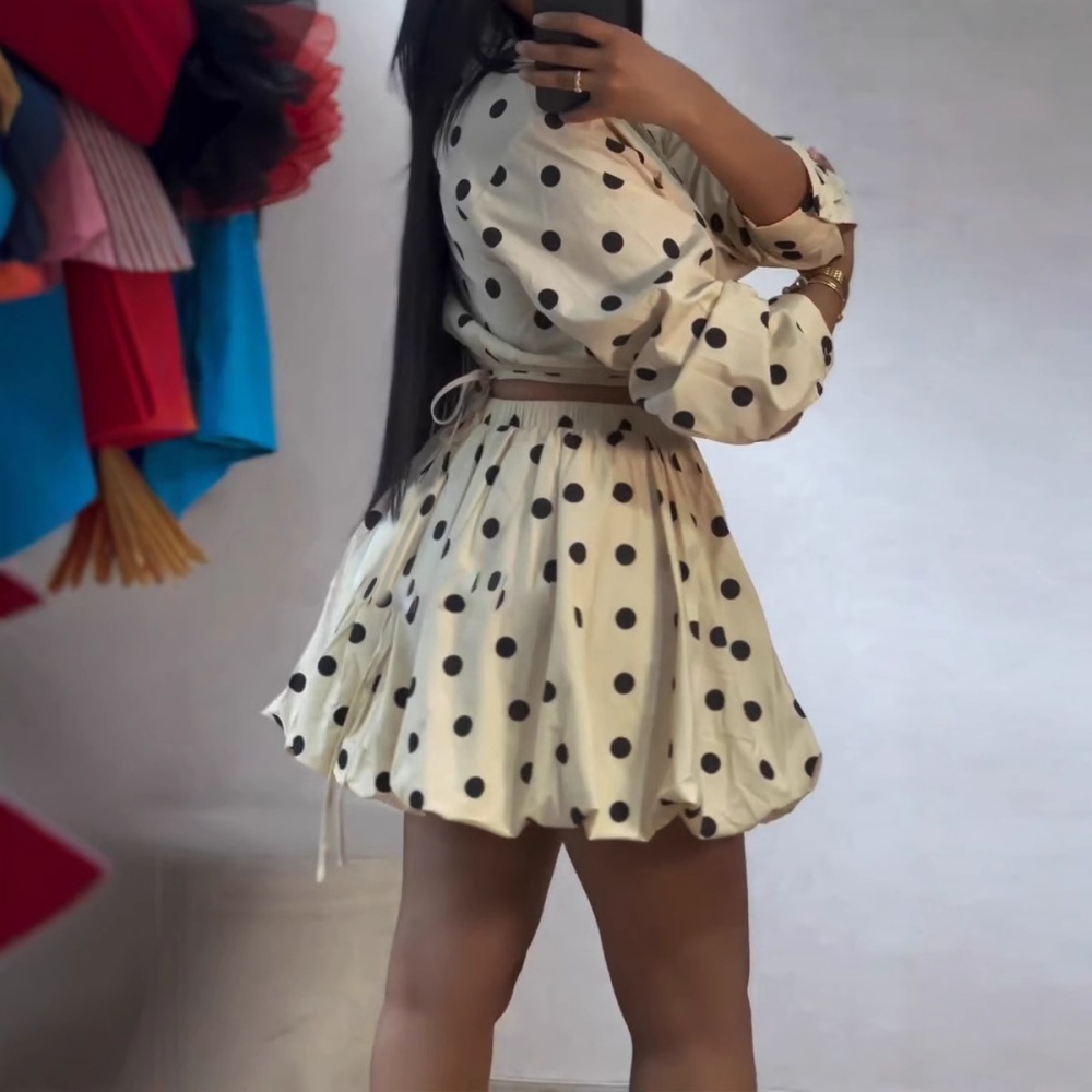 Printing bandage elegant puff skirt 2pcs set