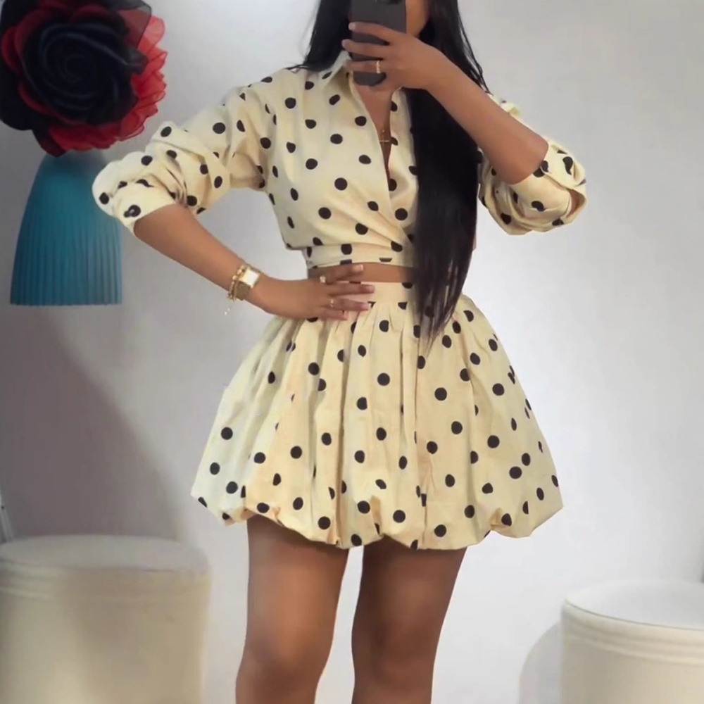 Printing bandage elegant puff skirt 2pcs set