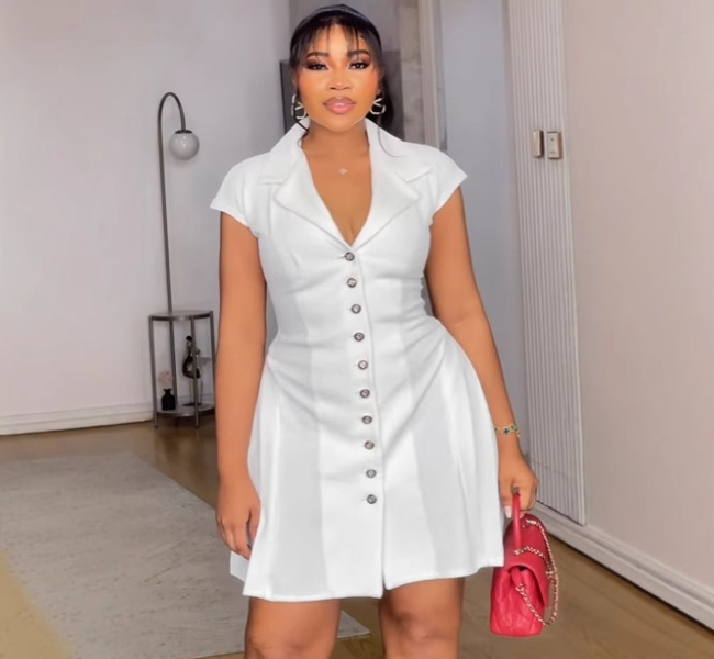 Pinched waist crimp small lapel commuting elegant dress