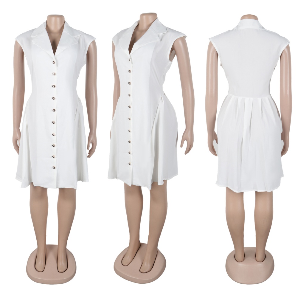 Pinched waist crimp small lapel commuting elegant dress