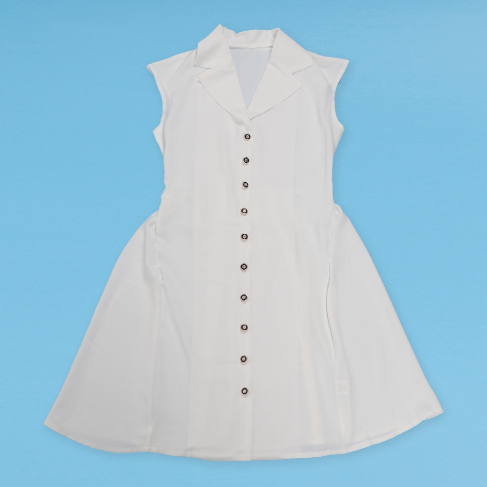 Pinched waist crimp small lapel commuting elegant dress