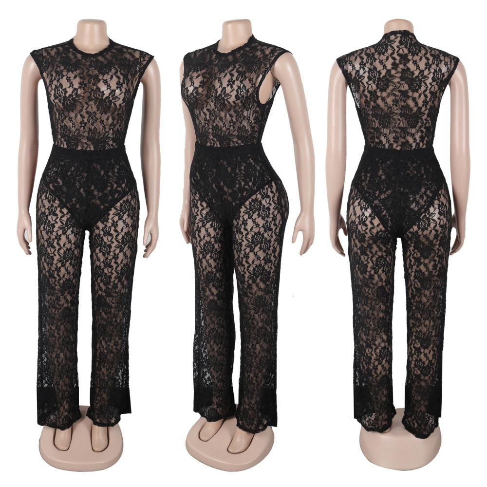 Elasticity slim tops perspective long pants 2pcs set